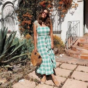 Zara Green Checkered Plaid Maxi dress XS